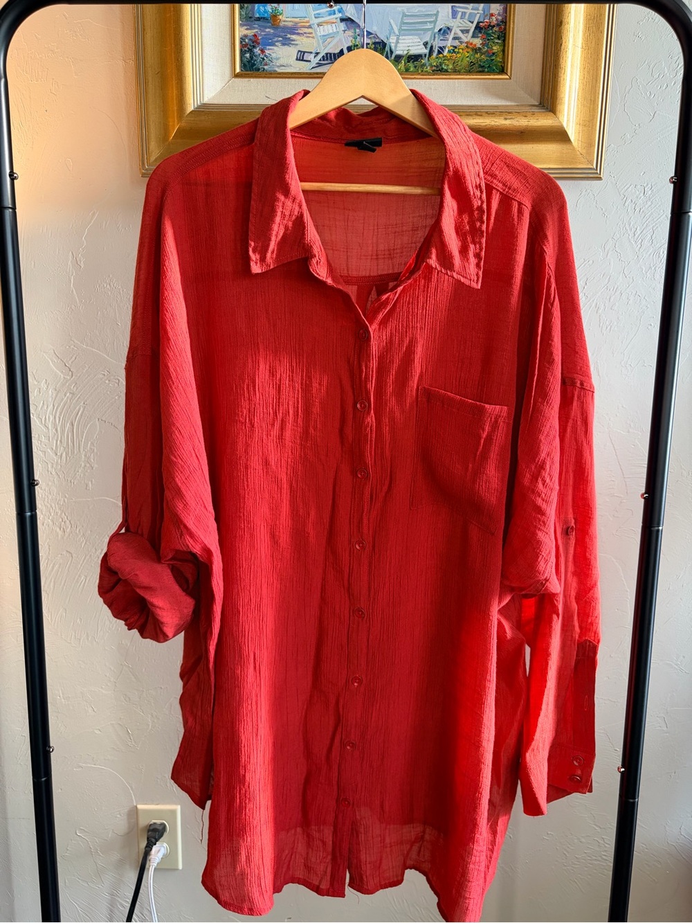 torrid Rust Color Lightweight Flowy, Breathable Button-Down Shirt Metal Butttons